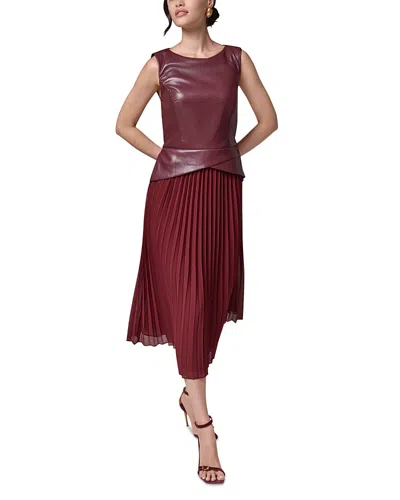 Donna Karan Sleeveless Faux Leather Bodice Pleated Skirt Midi Dress In Multi