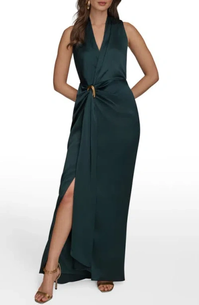Donna Karan Sleeveless Faux Wrap Dress In Green