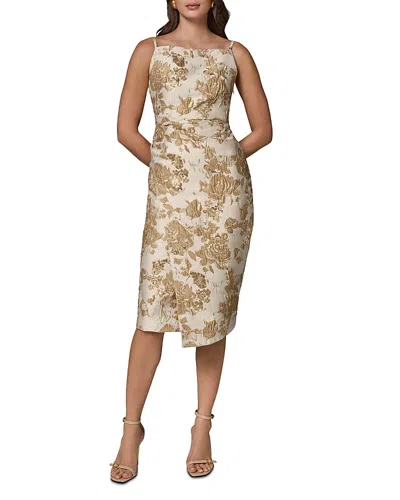 Donna Karan Sleeveless Jacquard Square Neck Midi Sheath Dress In White