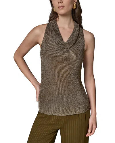 Donna Karan Sleeveless Metallic Cowl Neck Top In Gray