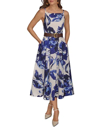 Donna Karan Sleeveless Midi Dress In Cream/electric