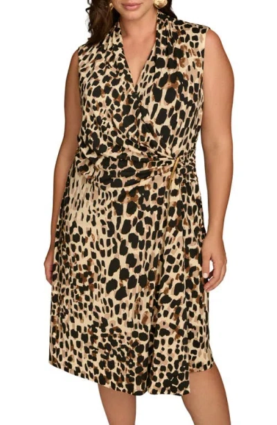 Donna Karan Sleeveless Midi Wrap Dress In Brown