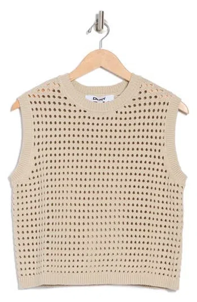 Donna Karan Sleeveless Open Stitch Sweater In Pebble