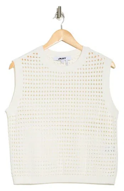 Donna Karan Sleeveless Open Stitch Sweater In White