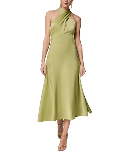 Donna Karan Sleeveless Satin Halter Neck Midi Dress In Green