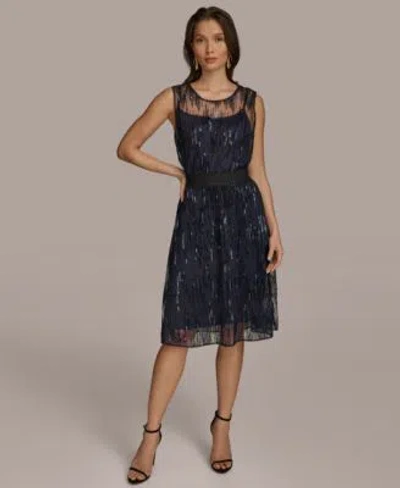 Donna Karan Sleeveless Sequin Top Midi Skirt In Nightfall