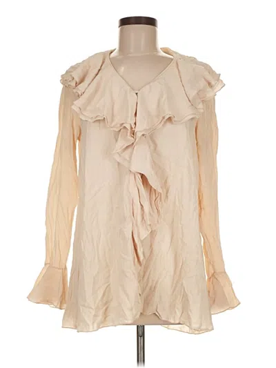 Pre-owned Donna Karan Sleeveless Silk Top Ivory Ruffles Neckline Tops In White