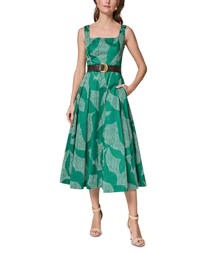 Donna Karan Sleeveless Square Neck Midi A Line Dress In Green