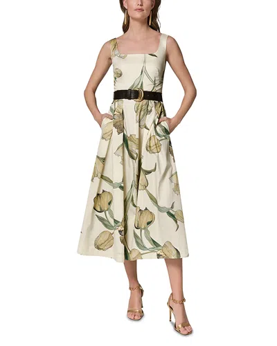 Donna Karan Sleeveless Square Neck Midi A Line Dress In Neutral