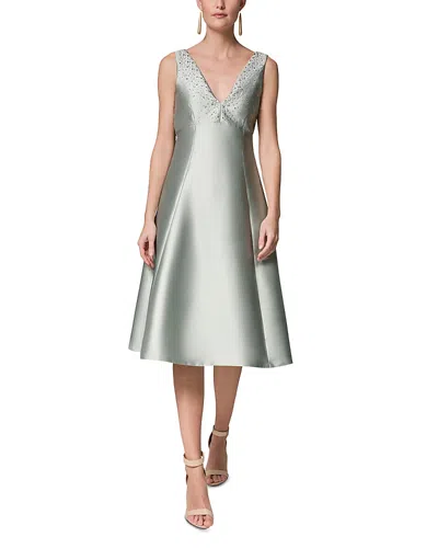 Donna Karan Sleeveless V Neck A Line Studded Midi Dress In Gray