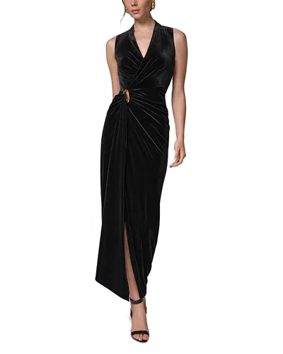Donna Karan Sleeveless Velvet Faux Wrap Maxi Dress In Black