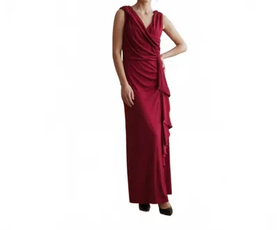 Donna Karan Sleeveless V-neck Evening Gown In Red In Burgundy