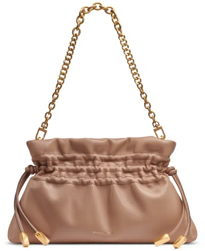 Donna Karan Southold Leather Clutch With Chain Strap In Brown