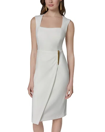 Donna Karan Square Neck Hardware Sheath Dress In Gray