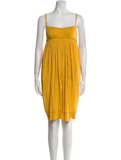 Pre-owned Donna Karan Square Neckline Knee-length Dress In Yellow