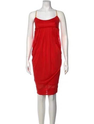 Pre-owned Donna Karan Square Neckline Midi Length Dress In Red