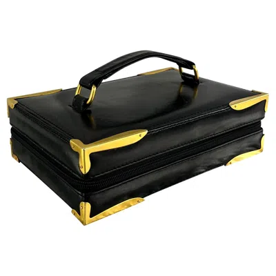 Pre-owned Donna Karan S/s 1992  Runway Black Leather Book Style Clutch Travel Bag