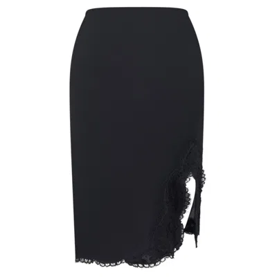 Pre-owned Donna Karan S/s 1995  Runway Black Stretch Lace Trim Skirt Us4