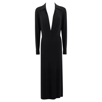 Pre-owned Donna Karan S/s 1996  Black Bodycon Plunging Bodysuit Maxi Dress M
