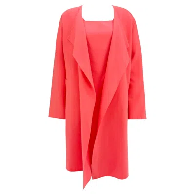 Pre-owned Donna Karan S/s 1996  Runway Bright Pink Stretch Wool Overcoat Dress Set Medium