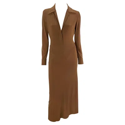 Pre-owned Donna Karan S/s 1996  Runway Light Brown Plunging Bodycon Dress Petite