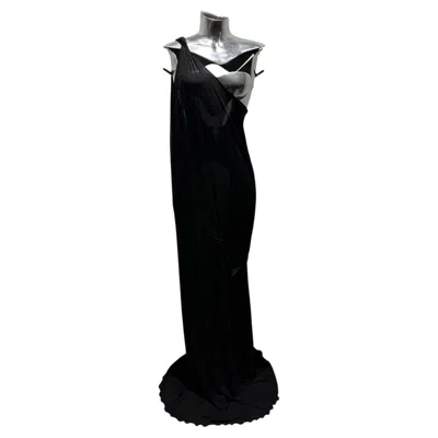 Pre-owned Donna Karan Ss 2000 Black Mesh One Shoulder Dress