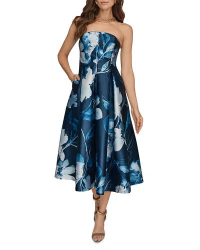 Donna Karan Strapless Midi Dress In Blue
