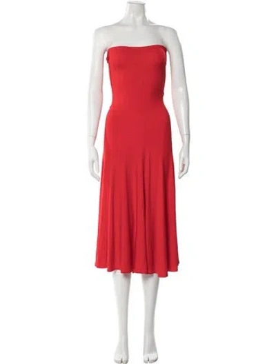 Pre-owned Donna Karan Strapless Midi Length Dress In Red