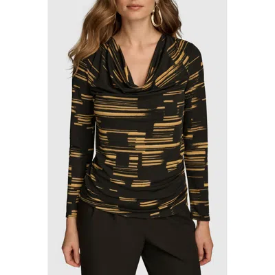 Donna Karan Stripe Cowl Neck Top In Gold Multi