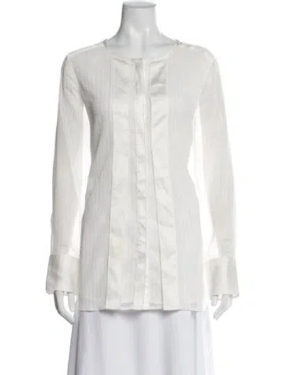 Pre-owned Donna Karan Striped Crew Neck Blouse In White