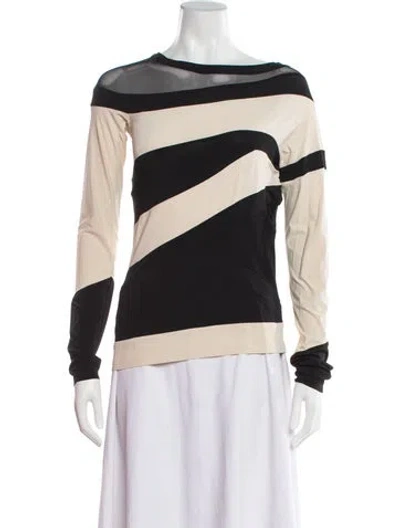 Pre-owned Donna Karan Striped Crew Neck Top In Neutral