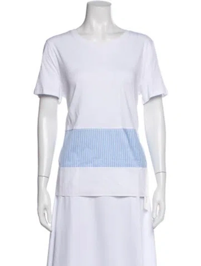 Pre-owned Donna Karan Striped Crew Neck T-shirt In White