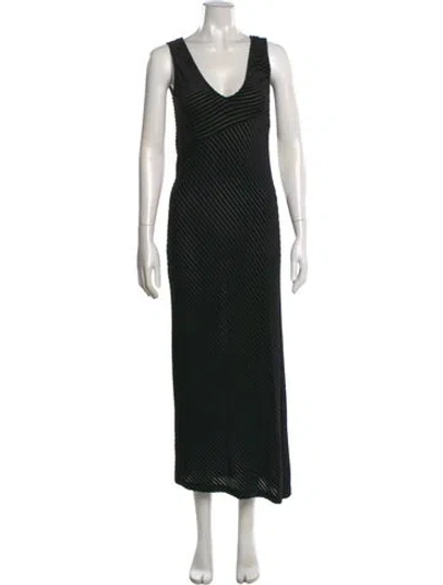 Pre-owned Donna Karan Striped Long Dress In Black