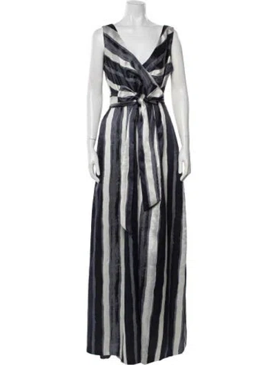 Pre-owned Donna Karan Striped Long Dress In Blue