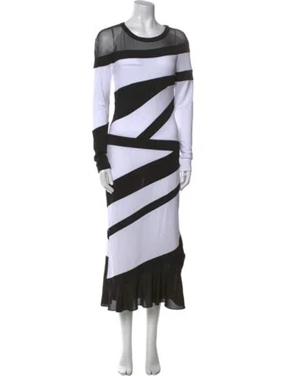 Pre-owned Donna Karan Striped Long Dress In White