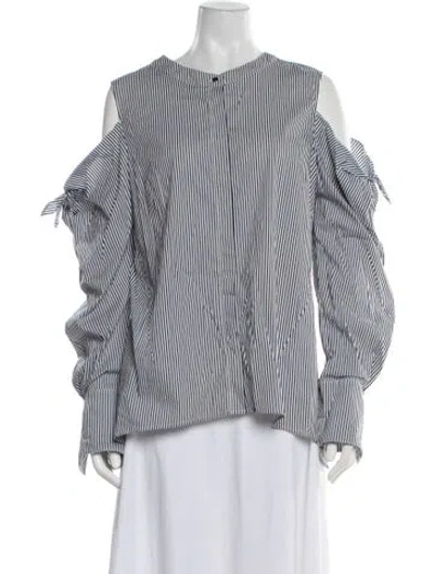 Pre-owned Donna Karan Striped Long Sleeve Blouse In Gray