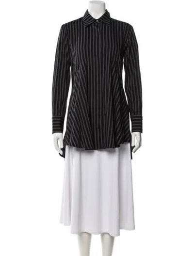 Pre-owned Donna Karan Striped Long Sleeve Button-up Top In Black