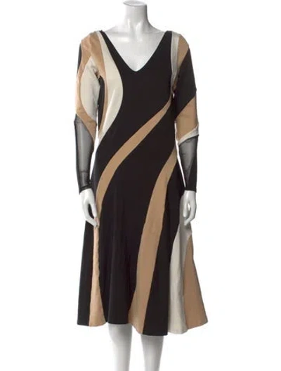 Pre-owned Donna Karan Striped Midi Length Dress In Black