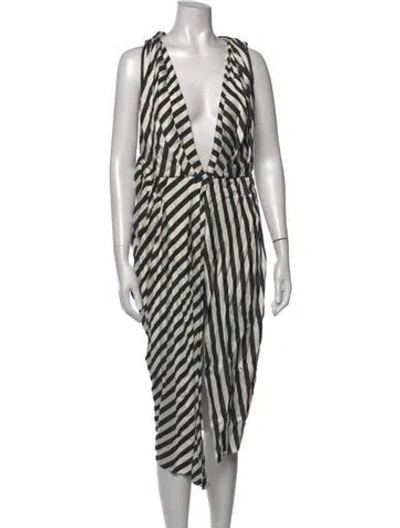 Pre-owned Donna Karan Striped Midi Length Dress In Black/white