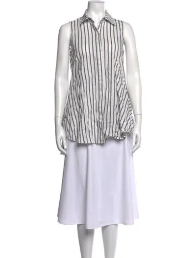 Pre-owned Donna Karan Striped Sleeveless Button-up Top In White