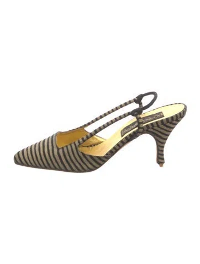 Pre-owned Donna Karan Striped Slingback Pumps In Gold