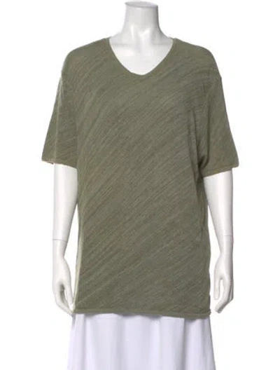 Pre-owned Donna Karan Striped V-neck T-shirt In Green
