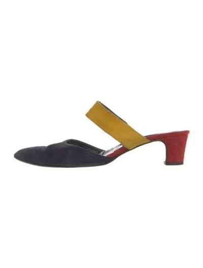Pre-owned Donna Karan Suede Colorblock Pattern Mules In Blue