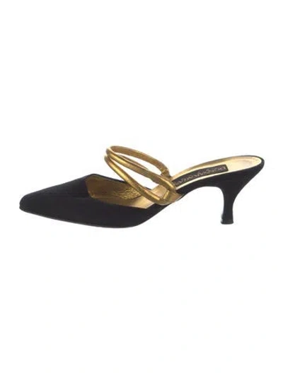 Pre-owned Donna Karan Suede Colorblock Pattern Mules In Gold