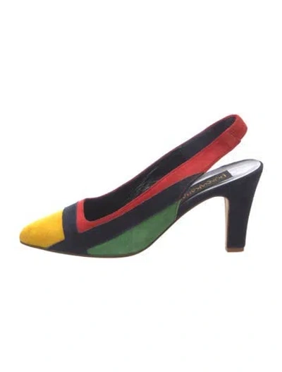 Pre-owned Donna Karan Suede Colorblock Pattern Slingback Pumps In Blue
