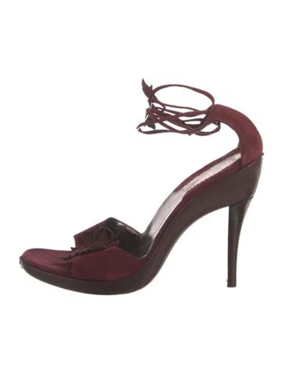 Pre-owned Donna Karan Suede Sandals In Burgundy