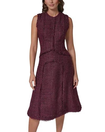 Donna Karan Textured Tweed A Line Midi Dress In Burgundy