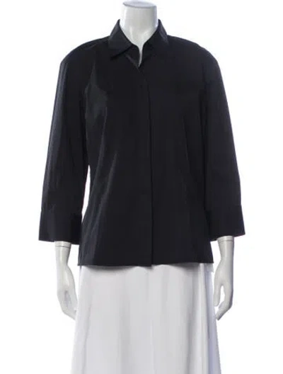 Pre-owned Donna Karan Three-quarter Sleeve Button-up Top In Black