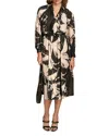 DONNA KARAN TIE NECK BELTED DRESS