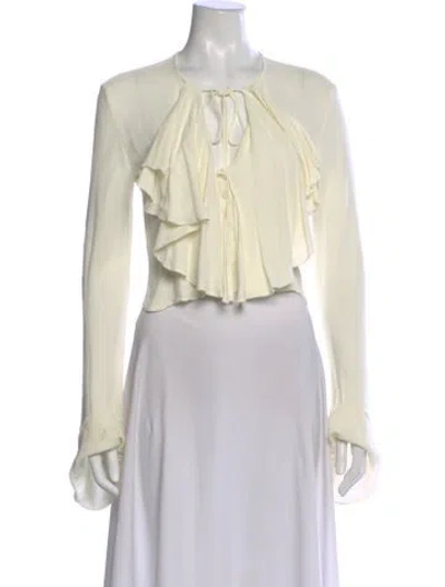 Pre-owned Donna Karan Tie Neck Long Sleeve Blouse In Neutral